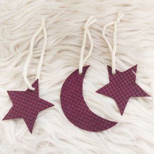 Handmade Genuine Leather Moon and Stars Ornament Set